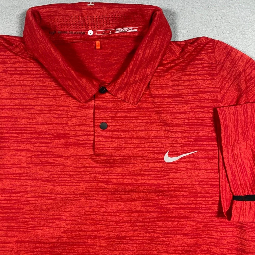 Nike Golf Tiger Woods Polo Mens Large Red‎ Dri-FIT Short Sleeve 803189-696